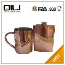 Copper plating stainless steel hip flask and mug